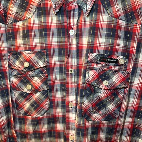 Enyce Button Up Plaid Shirt Men's Size 4X Blue/Red Long Sleeve Hiphop Y2K Urban - Picture 3 of 5